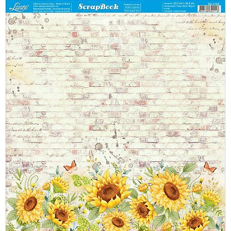 SD-1129 - SCRAP DUPLA FACE - GIRASSOL FUNDO PAREDE TIJOLO