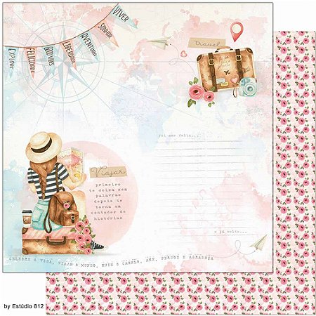 SD-1135 - SCRAP DUPLA FACE - KIT VIAGEM MENINA VIAJANTE MALA DIARIO