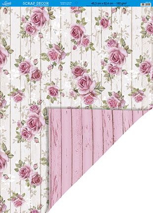 SDG-001 - SCRAP DECOR DUPLO GIGANTE - ROSAS FUNDO MADEIRA ROSA