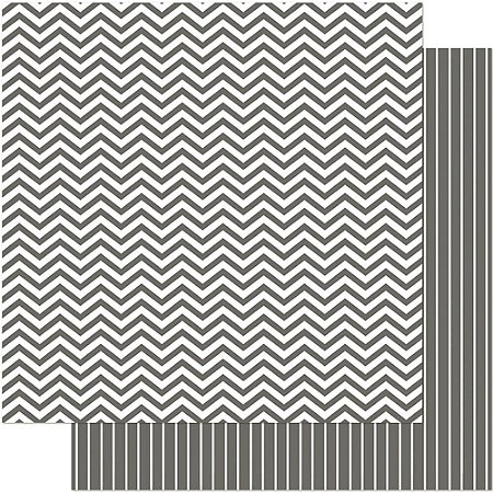 SD-0301 - SCRAP DUPLA FACE - CHEVRON CINZA E BRANCO/LISTRAS
