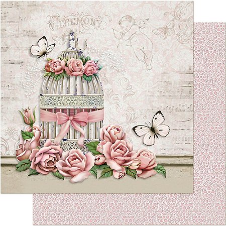 SD-0373 - SCRAP DUPLA FACE - GAIOLA E ROSAS