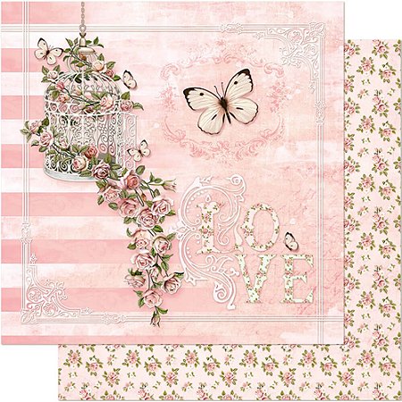 SD-0376 - SCRAP DUPLA FACE - GAIOLA E CASCATA DE ROSAS