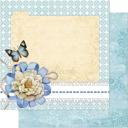 SD-0468 - SCRAP DUPLA FACE - FLOR BRANCA E BORBOLETA