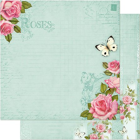SD-0476 - SCRAP DUPLA FACE - ROSAS E BORBOLETA