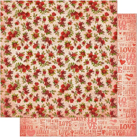 SD-0543 - SCRAP DUPLA FACE - ROSAS VERMELHAS FUNDO BEGE
