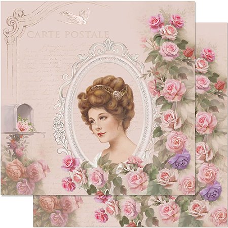 SD-0584 - SCRAP DUPLA FACE - DAMA VINTAGE COM MOLDURA