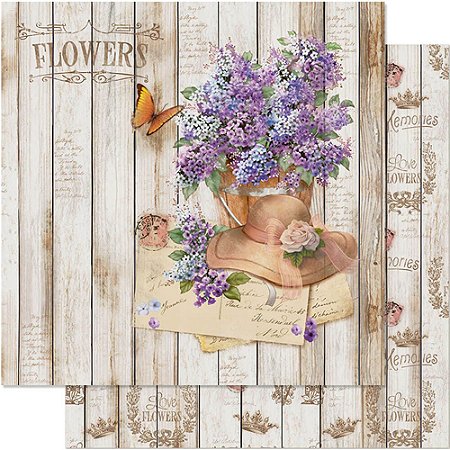 SD-0606 - SCRAP DUPLA FACE - LAVANDA E CHAPÉU VINTAGE