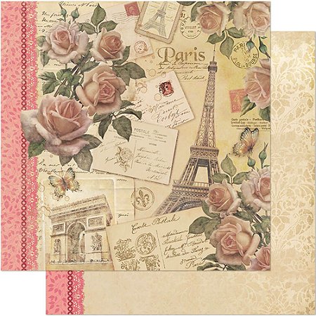 SD-0701 - SCRAP DUPLA FACE - ROSAS,CARTAS,TORRE EIFFEL,ARABESCOS..
