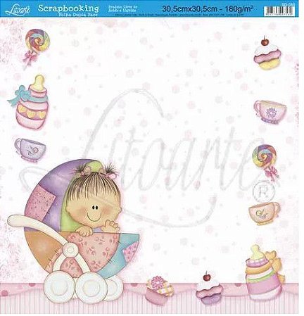 SD-0050 - SCRAP DUPLA FACE - Bebê Menina Carrinho