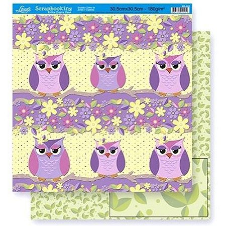 SD-0302 - SCRAP DUPLA FACE - Corujas e Folhas Verdes