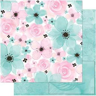 SD-0749 - SCRAP DUPLA FACE - FLORES ROSA E VERDE AGUA