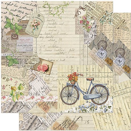 SD-0903 - SCRAP DUPLA FACE - BICICLETA,FLORES, VINTAGE