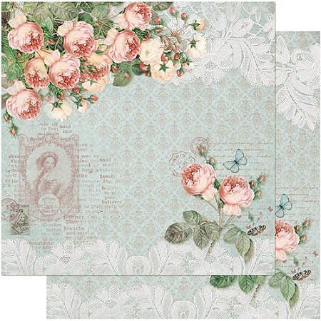SD-0725 - SCRAP DUPLA FACE - SHABBY CHIC DE ROSAS E RENDAS / ROSAS COM