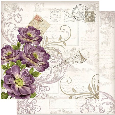 SD-0918 - SCRAP DUPLA FACE - FLORES ROXAS E ARABESCOS