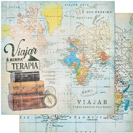 SD-0840 - SCRAP DUPLA FACE - MAPA MUNDI VIAJAR É MINHA ...