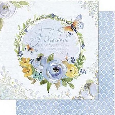 SD-0744 - SCRAP DUPLA FACE - Guirlanda Floral Azul