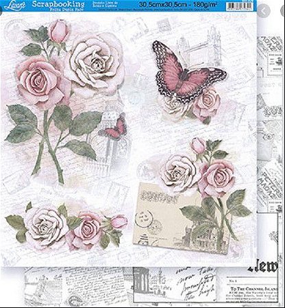 SD-324 - SCRAP DUPLA FACE - ROSAS E BORBOLETA