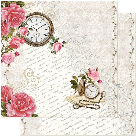 SD-0914 - SCRAP DUPLA FACE - RELÓGIO ROSAS SHABBY CHIC