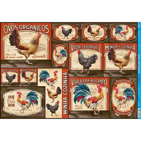 PD-0961 - PAPEL PARA DECOUPAGE - GALINHAS VINTAGE