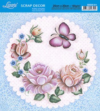 SDSXX-011 - PAPEL PARA SCRAP DECOR - FLOR E BORBOLETA