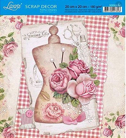 SDSXX-021 - PAPEL PARA SCRAP DECOR - COSTURA COM ROSAS