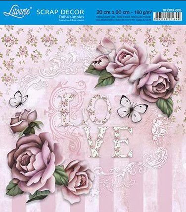 SDSXX-035 - PAPEL PARA SCRAP DECOR - ROSAS, LOVE E BORBOLETAS