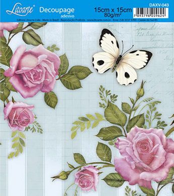 DAXV-043 - DECOUPAGE ADESIVA - ROSAS BORBOLETA