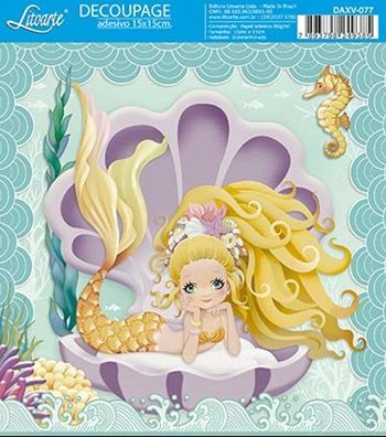 DAXV-077 - DECOUPAGE ADESIVA - SEREIA E CONCHA
