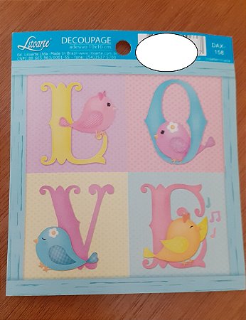 DECOUPAGEM ADESIVA 10X10 - DAX-158 -PASSARO LOVE