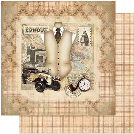 SD-0786 - SCRAP DUPLA FACE - CARRO,TRAJE ANTIGO VINTAGE LONDON