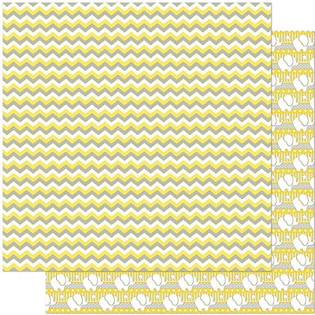 SD-0819 - SCRAP DUPLA FACE - CHEVRON AMARELO, BRANCO E CINZA