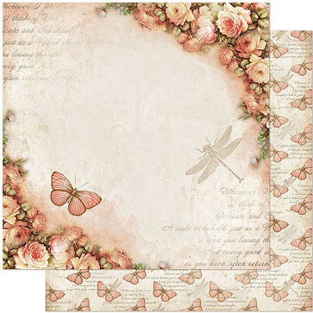 SD-0868 - SCRAP DUPLA FACE - BORBOLETA E ROSAS
