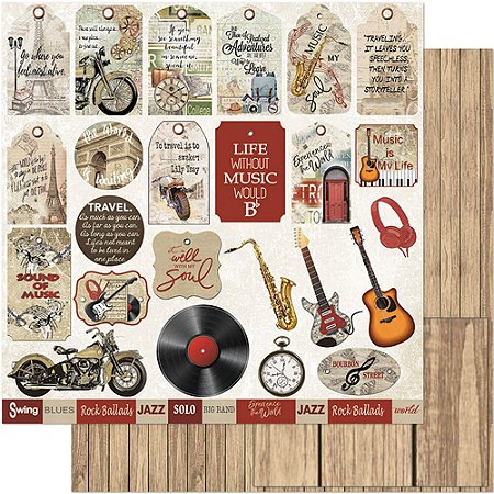 SD-1148 - SCRAP DUPLA FACE - MASCULINO - TAGS - MÚSICA - VIAGEM