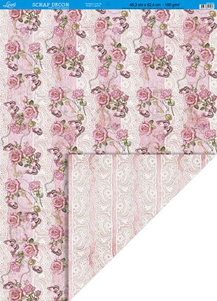 SDG-002 - PAPEL PARA SCRAP DECOR DUPLA FACE- ROSAS BORBOLETAS RENDA