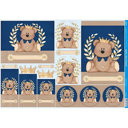 PD-0236 - PAPEL PARA DECOUPAGE - BEBÊ MASCULINO URSO COROA