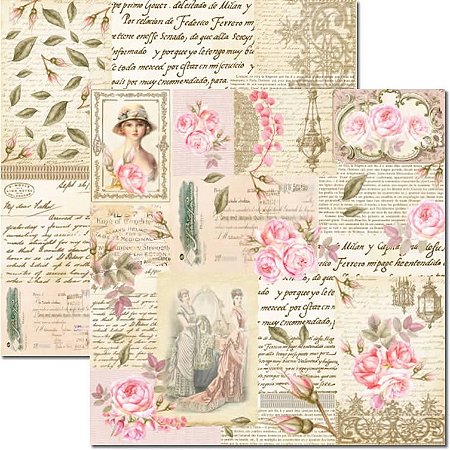 SC-472-Rose e Mint 6 - Papel para Scrapbook Dupla Face