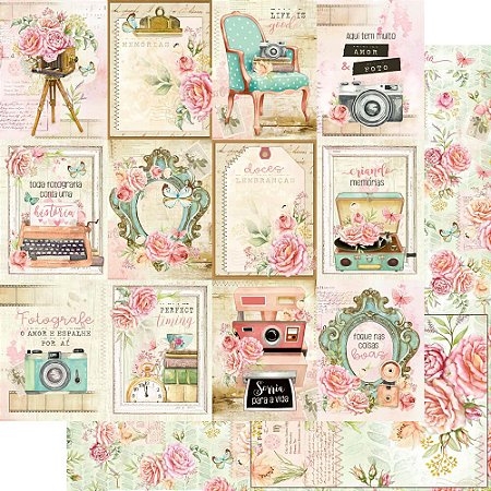 SD-1154 - PAPEL PARA SCRAPBOOK DUPLA FACE - BONS MOMENTOS CARDS/FLORAL