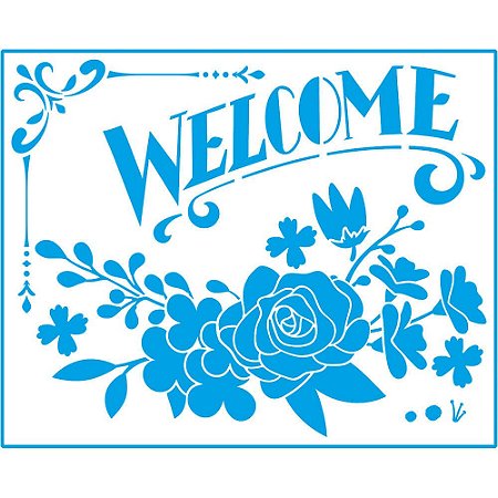 STR-144 - STENCIL - WELCOME E FLORES