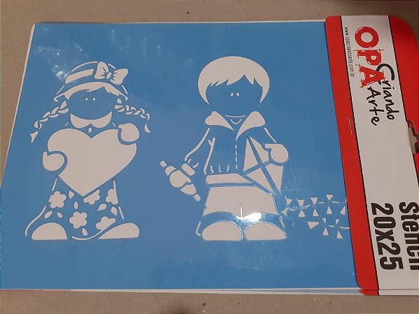 1330 - Stencil Opa 20x25 - Menino e Menina