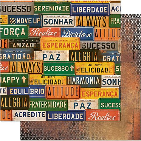 SD-0619 - PAPEL PARA SCRAPBOOK DUPLA FACE - PLACAS DE CARRO, FERRUGEM