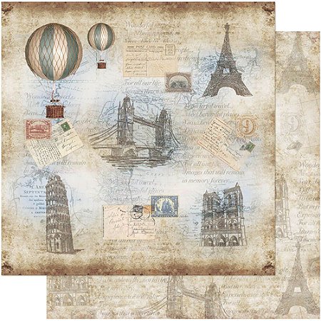 SD-0761 - PAPEL PARA SCRAPBOOK DUPLA FACE - BALÃO PARIS VINTAGE
