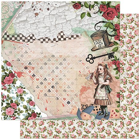 SD-1132 - SCRAP DUPLA FACE - ALICE,CHAVE,ROSAS, CARTAS
