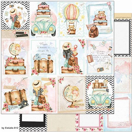 SD-1137 - SCRAP DUPLA FACE - KIT VIAGEM CARDS- POSTAIS FOTOS