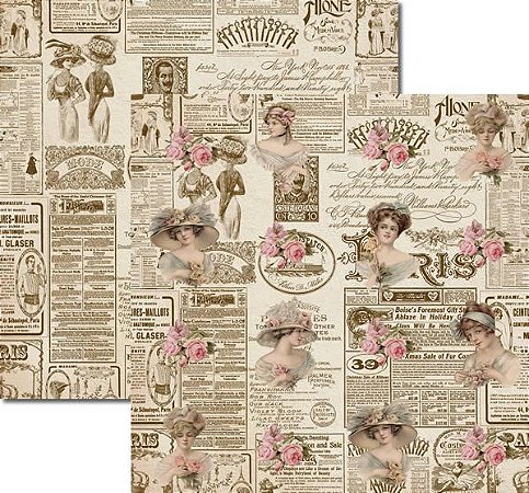 SC-130 Damas Newspaper 2 - Papel para Scrapbook Dupla Face