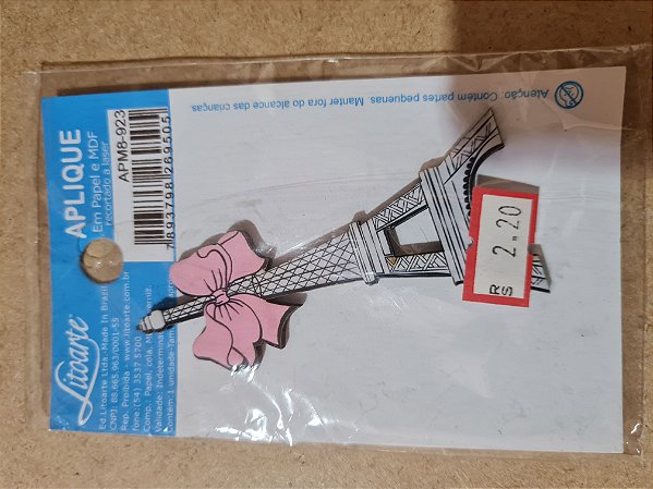 APM8-923- APLIQUE EM MDF - TORRE EIFFEL COM LAÇO