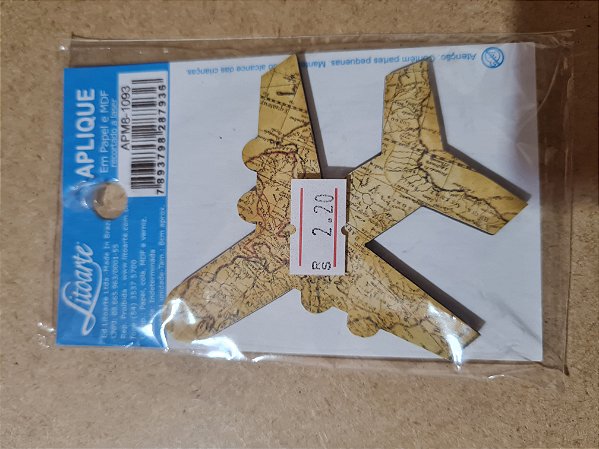 APM8-1093- APLIQUE EM MDF - AVIÃO COM MAPA