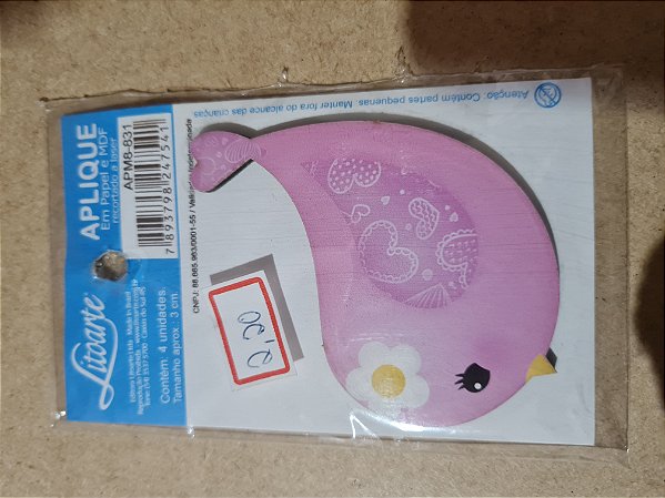 APM8-831- APLIQUE EM MDF - PASSARINHO ROSA
