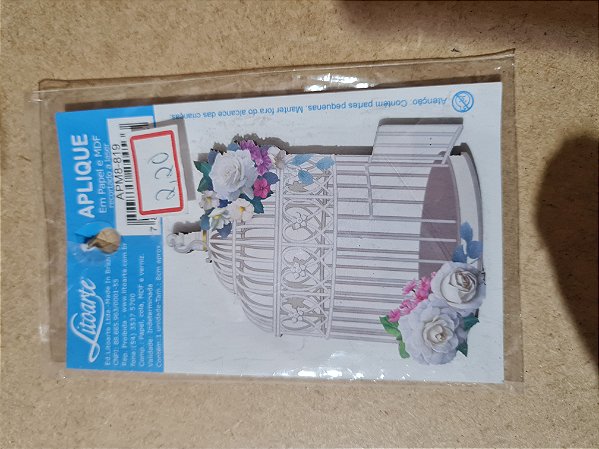 APM8-819- APLIQUE EM MDF - GAIOLA COM FLORES