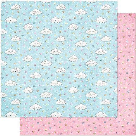 SD-0842 - PAPEL PARA SCRAPBOOK DUPLA FACE- NUVENS COM CHUVA DE CORAÇÃO