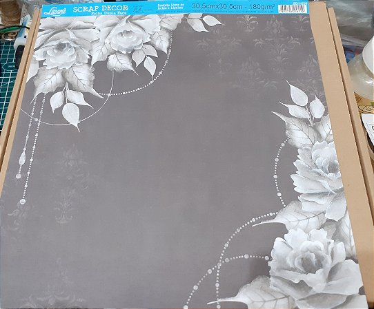 SD1-059 - SCRAP DUPLA FACE -FLORES PRETO E BRANCO